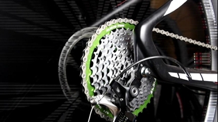This is the close up from the SHIMANO XT rear cassette with our 40T and 16T sprocket 